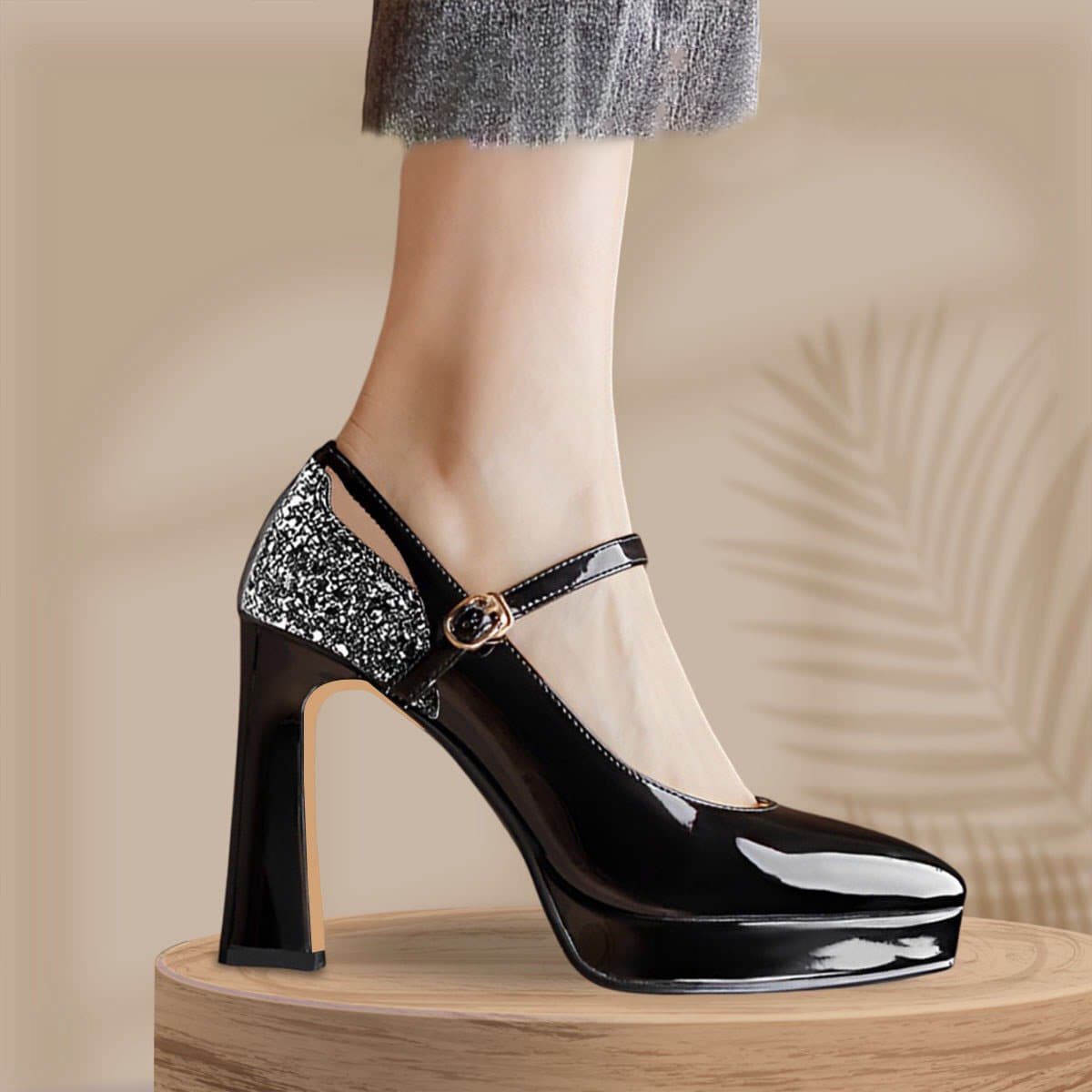 GN03 - Giày cao gót nữ đen bóng