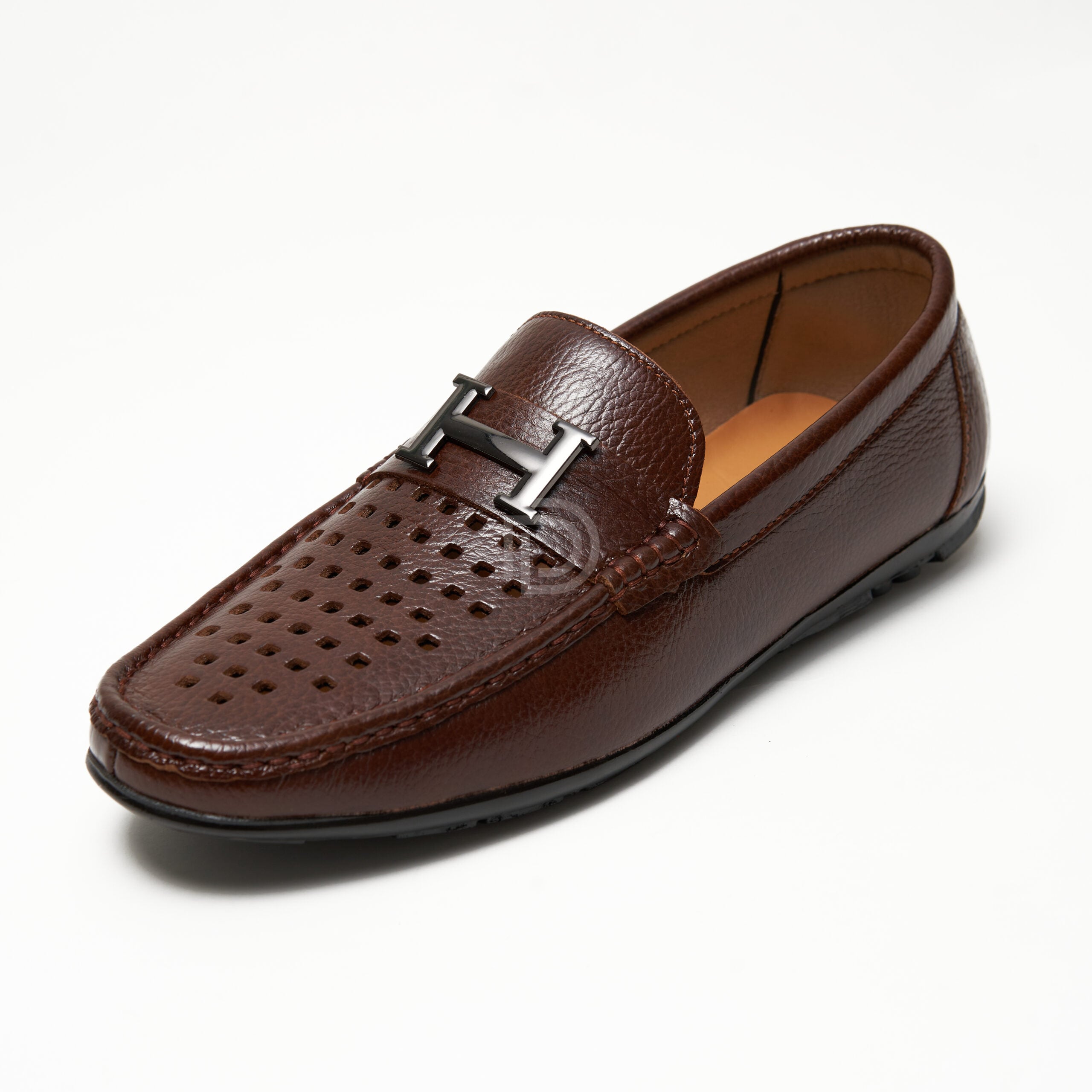 L130 - Giày lười nam da nâu đục lỗ ảnh 3