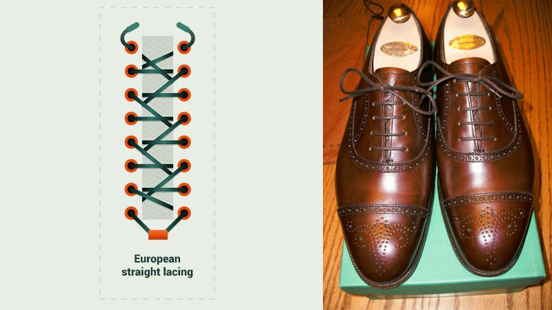 Cách thắt dây giày thẳng kiểu châu Âu